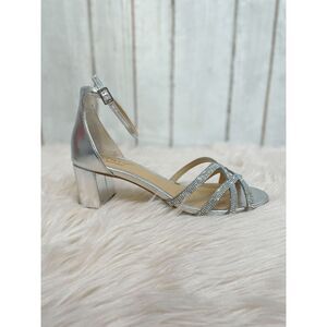 Jewel Badgley Mischka Silver Sandals with Block Heel